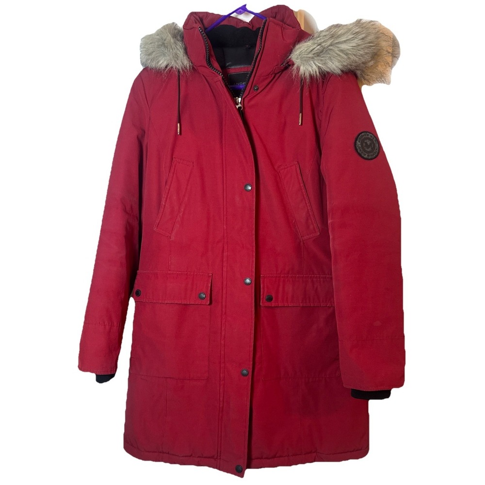 Andrew Marc Men's Medium Red Hooded Parka Puffer Coat Faux Fur Winter Jacket‎